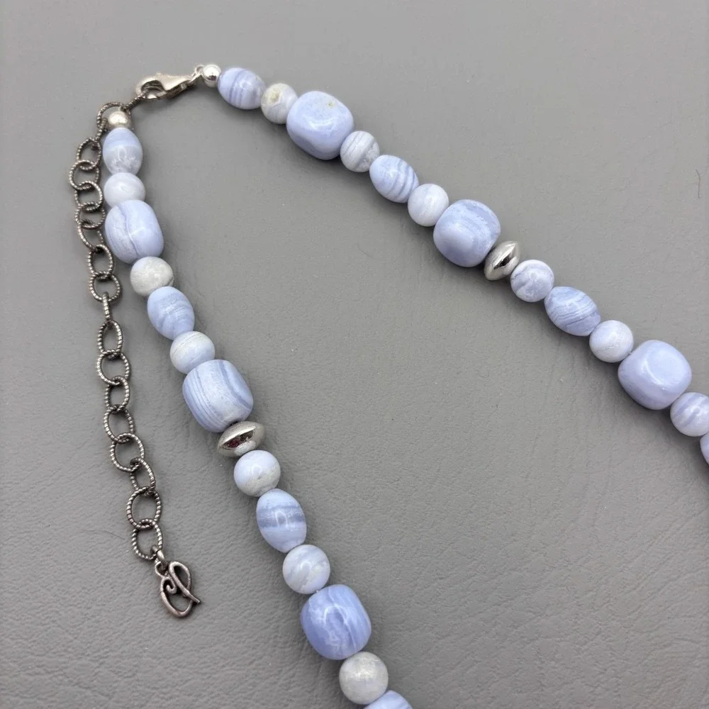 Vintage Carolyn Pollack Relios Necklace Earrings Sterling Blue Lace Agate 17